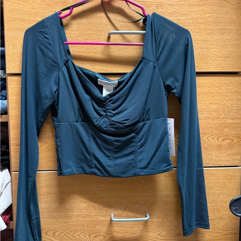 Elegant Teal Ruched Crop Top